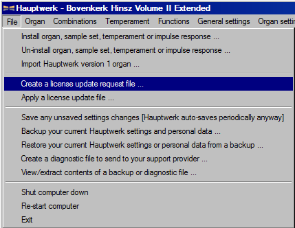 create a licence update request